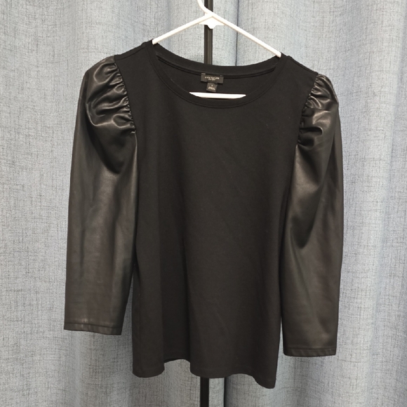 Ann Taylor Factory Tops - Ann Taylor Factory Black Long Sleeve Top with Faux Leather Sleeves Size Small